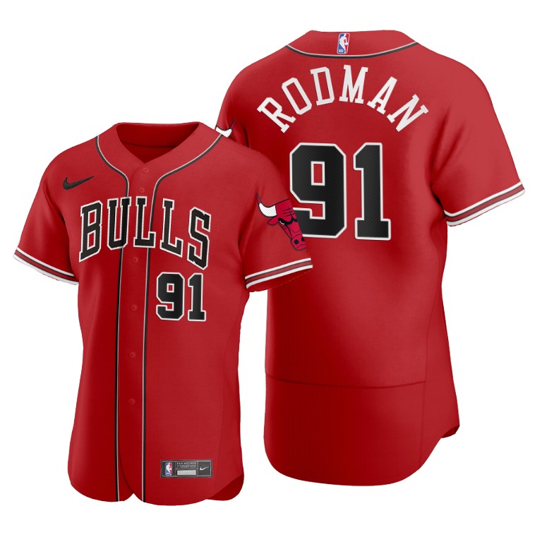 Men's Chicago Bulls #91 Dennis Rodman 2020 Red NBA X MLB Crossover Edition Stitched Jersey